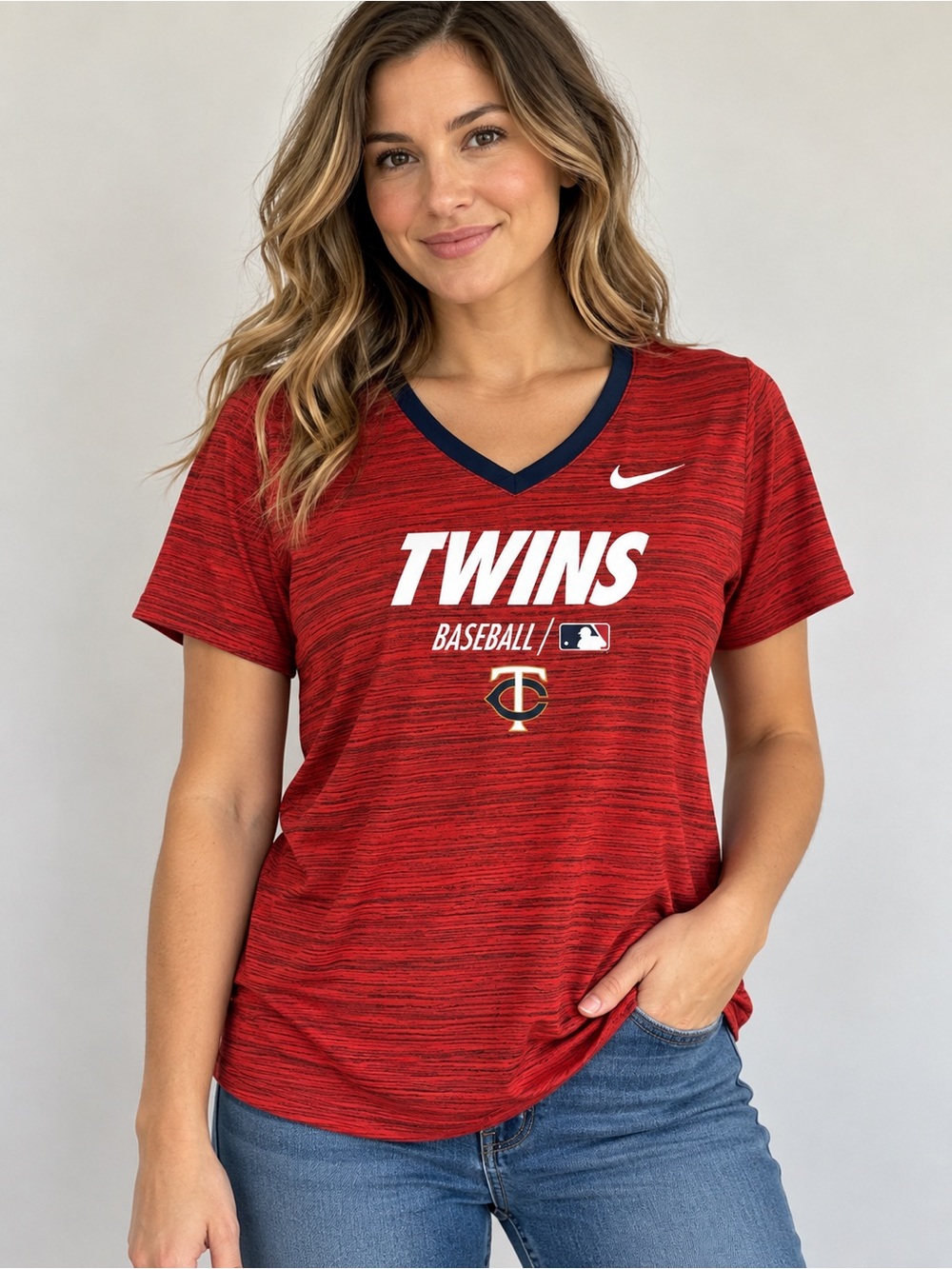 Nike Minnesota Twins Baseball Dri-FIT V-Neck Tee Red XL